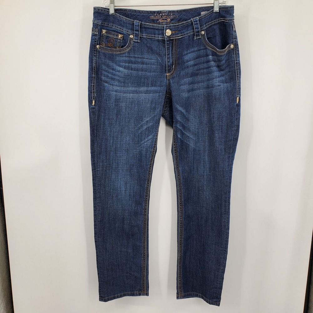 Melissa McCarthy Seven7 Womens Straight Leg Dark Wash Blue Denim Jeans Size 16